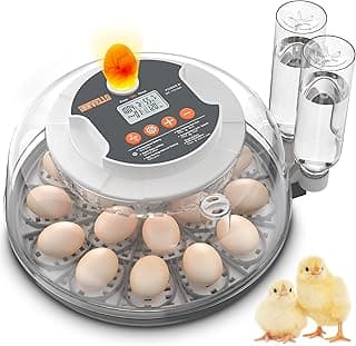 Incubadora Automática de 18 Huevos para Incubar, con Volteo Automático de Huevos, Control de Humedad y Temperatura, Contador de Días de Incubación, Ovoscopio, 2 Bandejas de Huevos y Botellas de Agua Externas