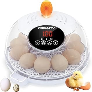 Incubadora de Huevos para Incubar Pollitos, Capacidad para 12 Huevos, Volteo Automático de Huevos con Pantalla de Temperatura y Humedad, Ovoscopio, Volteo Automático de Huevos, Visión de 360° con Ventana Transparente